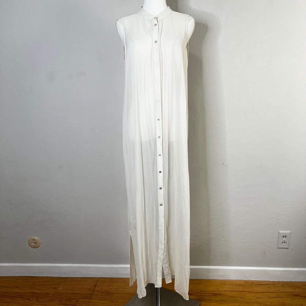 the fisher project 100% Silk Ivory Button Front‎ Sleeveless Maxi Dress Medium